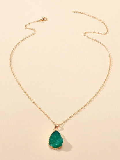 Boho Chic Gold Chain Colorful Stone Resin Water Drop Pendant Ethnic Necklace-1