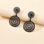Vintage Jewellery Hollow Out Mandala Black Carved Flower Pattern Round Earrings-0