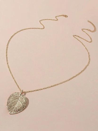 AU Post Boho Gold Chain Leaf Charm Long Necklace Bohemia Accessories Bib Jewelry-0