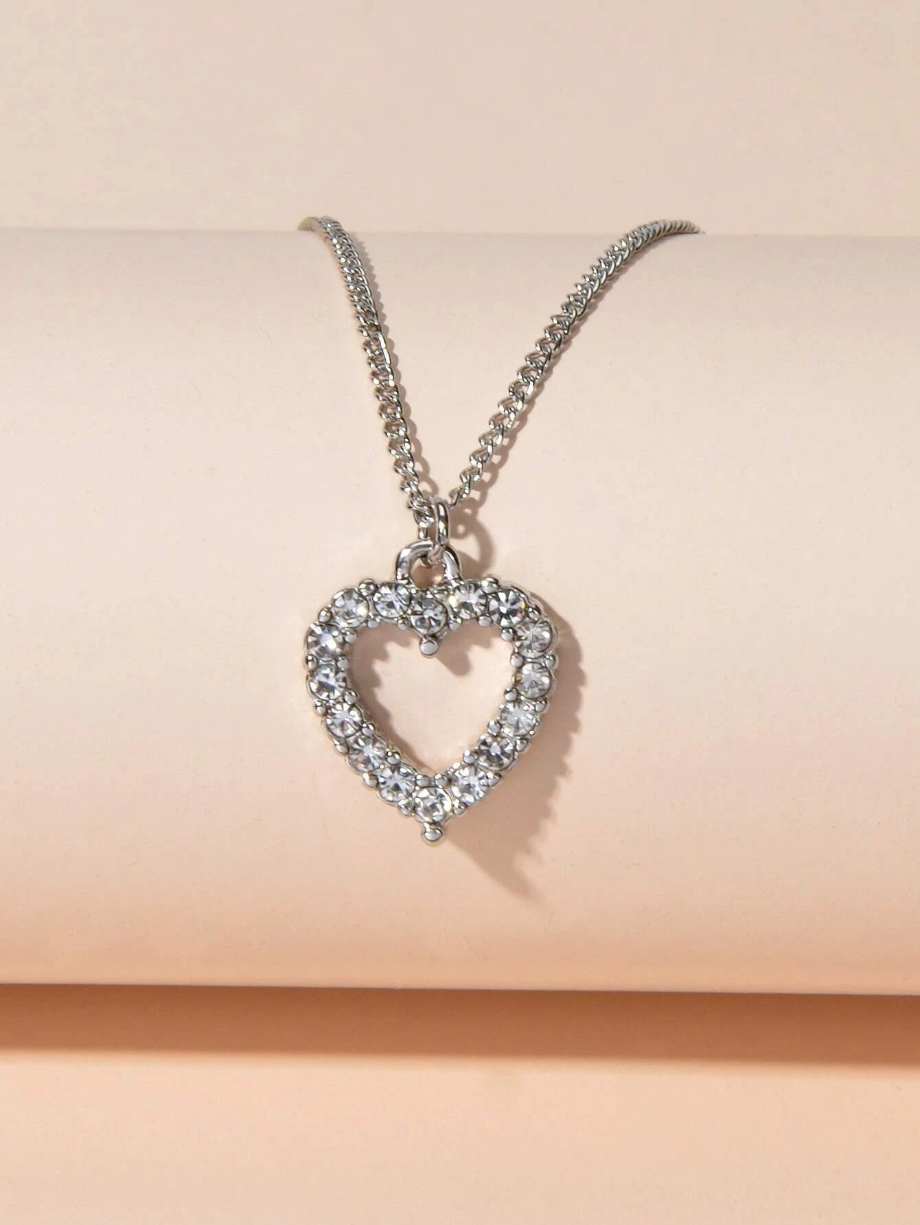 Fashion Jewellery Silver Rhinestone Love Heart Pendant Necklace Accessories Gift-1