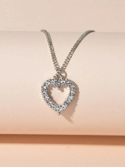 Fashion Jewellery Silver Rhinestone Love Heart Pendant Necklace Accessories Gift-1