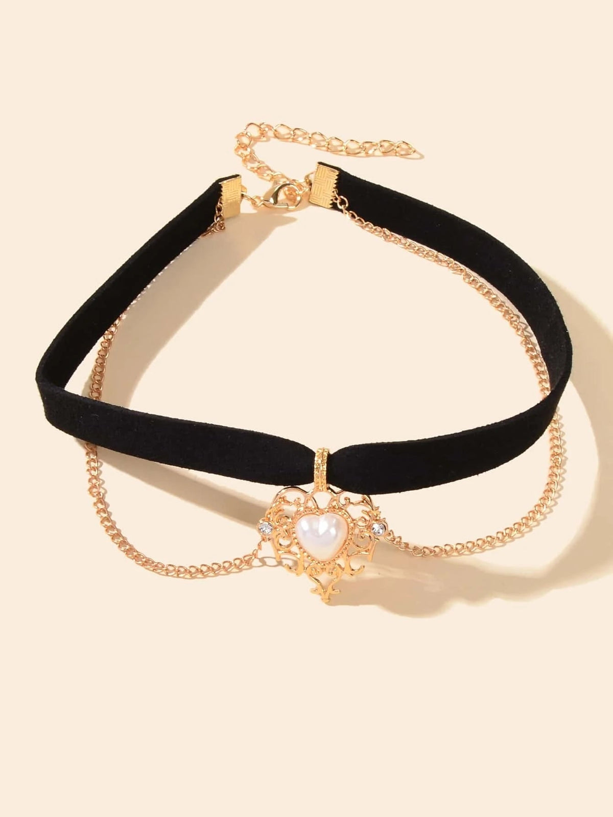 90s Gold Chain Heart Charm Black Retro Tattoo Choker Necklace Teen Grunge Collar-1