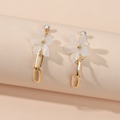 Designer Jewellery Gold Paperclip Chain Transparent Resin Flower Dangle Earrings-1