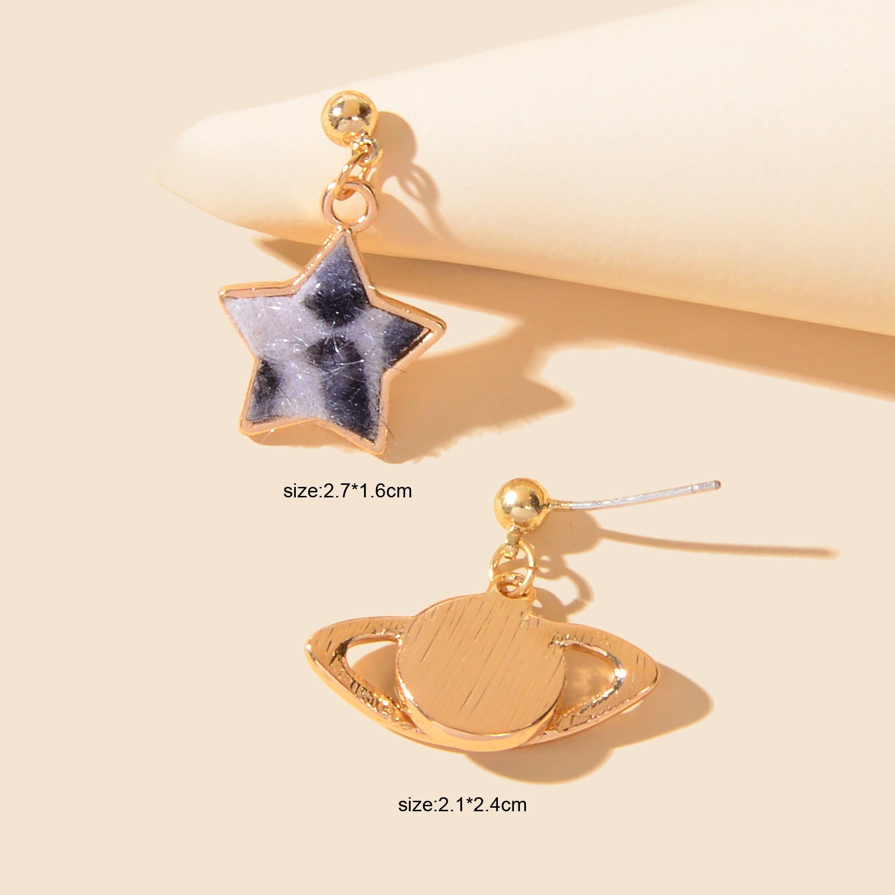 Asymmetric Jewellery Leopard Pattern Star Planet Dangle Earrings Accessories-4