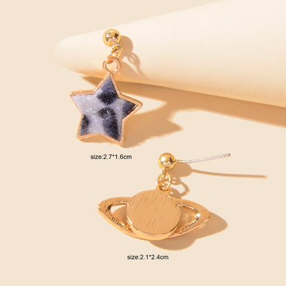 Asymmetric Jewellery Leopard Pattern Star Planet Dangle Earrings Accessories-4