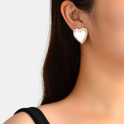 Classic White Resin Heart Stud Personality Earrings for Wife Girls Jewelry Gift-0