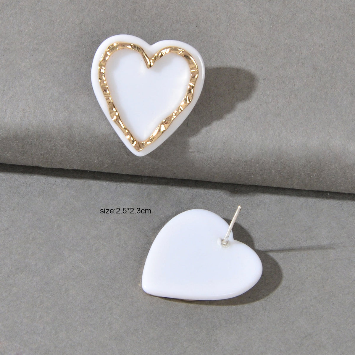 Classic White Resin Heart Stud Personality Earrings for Wife Girls Jewelry Gift-3