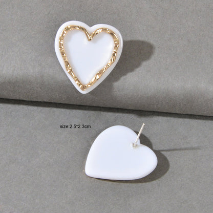 Classic White Resin Heart Stud Personality Earrings for Wife Girls Jewelry Gift-3