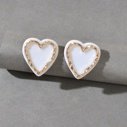 Classic White Resin Heart Stud Personality Earrings for Wife Girls Jewelry Gift-4