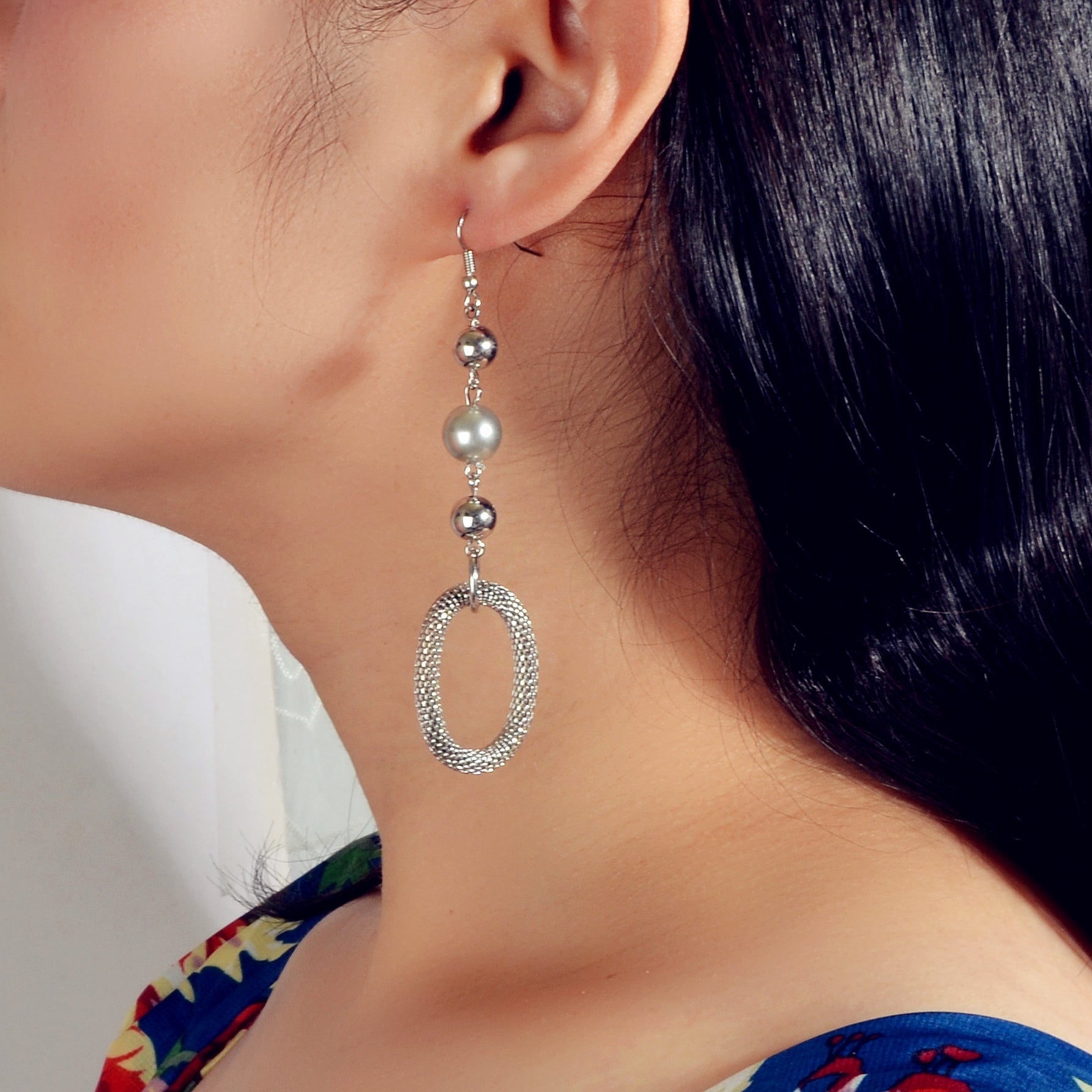 Party Decoration Punk Silver Beads Circle Dangle Statement Women Earrings Gift-0