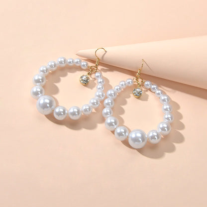 Cubic Zirconia Charm Pearl Beads Circel Earrings Wedding Engagement Gift Jewelry-3