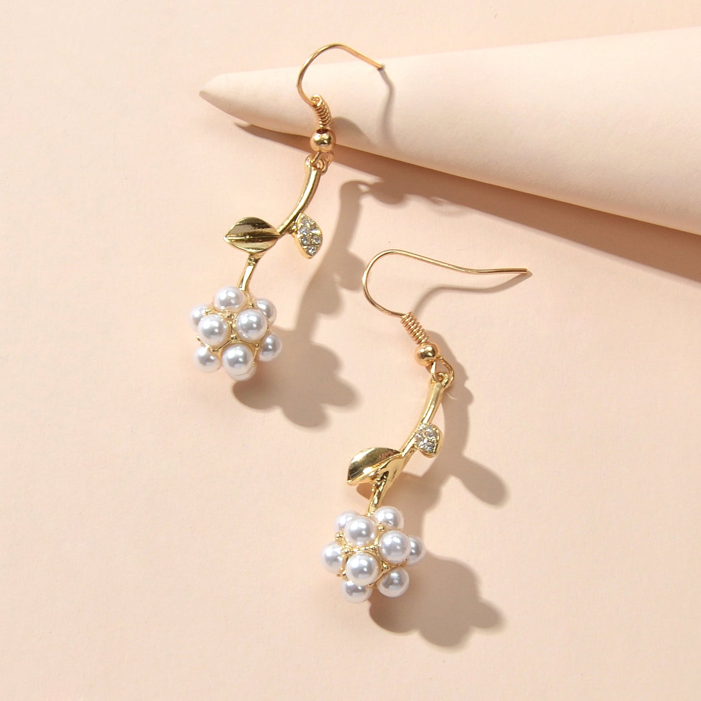 Wedding Designer Rhinestone Pearl Flower Ball Gold Pendant Earrings for Women-1