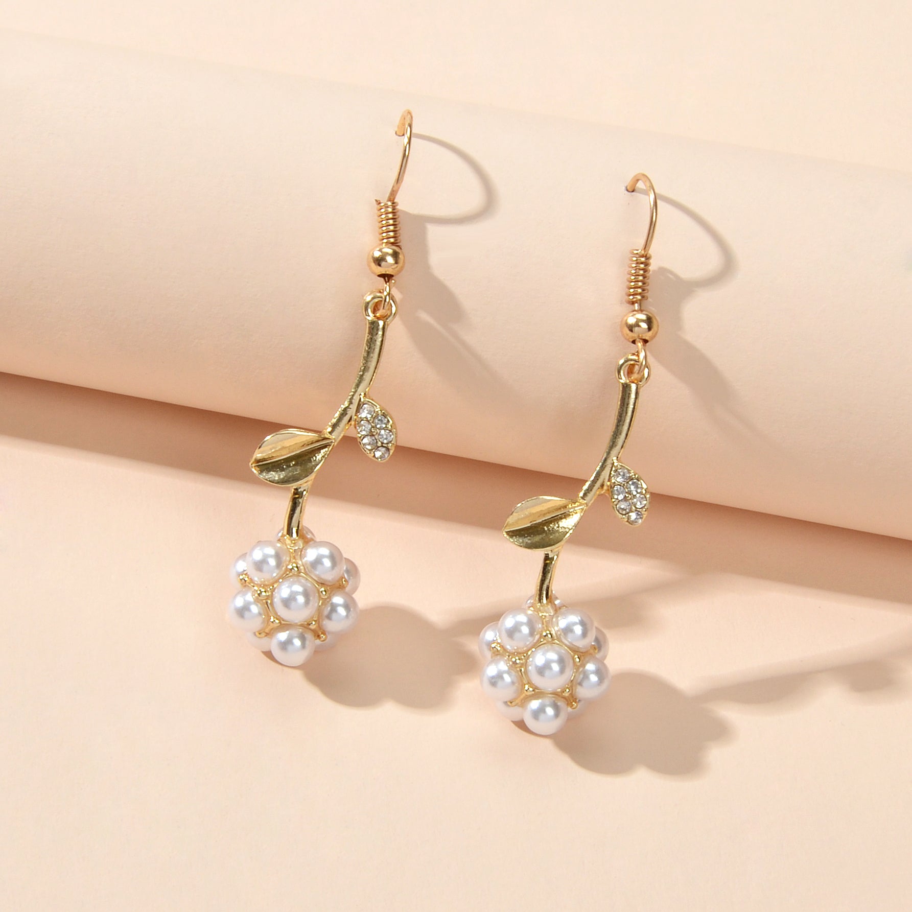 Wedding Designer Rhinestone Pearl Flower Ball Gold Pendant Earrings for Women-3