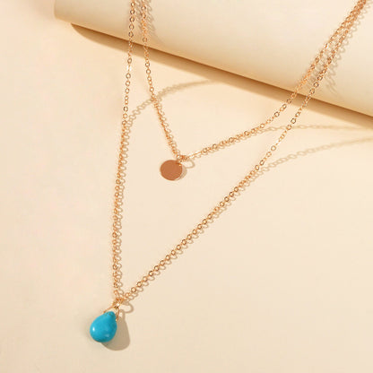 Traditional Ethnic Jewellery Double layer Chain Disc Turquoise Charm Necklace-1