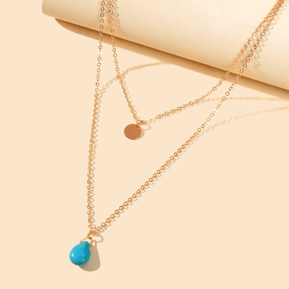 Traditional Ethnic Jewellery Double layer Chain Disc Turquoise Charm Necklace-3