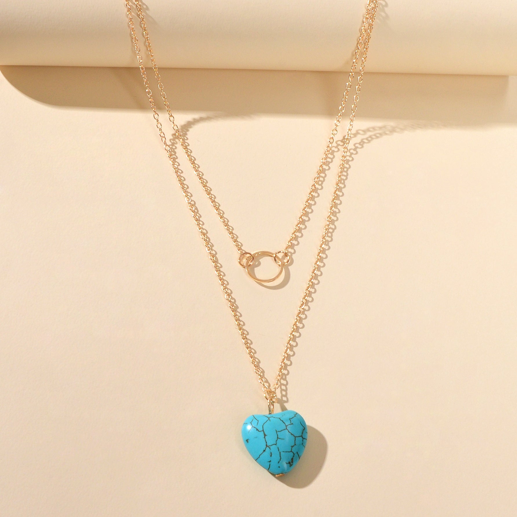 Boho Chic Jewelry Multi-layer Gold Silver Chain Circle Heart Turquoise Necklace-4