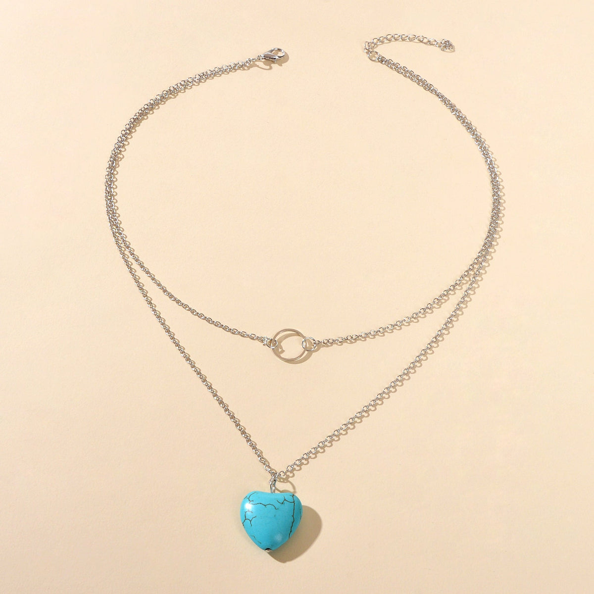 Boho Chic Jewelry Multi-layer Gold Silver Chain Circle Heart Turquoise Necklace-1