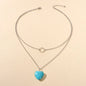 Boho Chic Jewelry Multi-layer Gold Silver Chain Circle Heart Turquoise Necklace-1