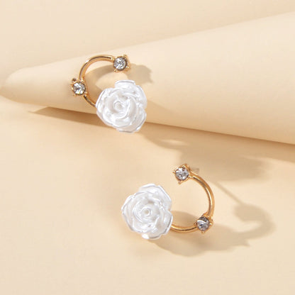 Exquisite Accessory Rhinestone White Resin Flower Stud Women Engagement Earrings-1