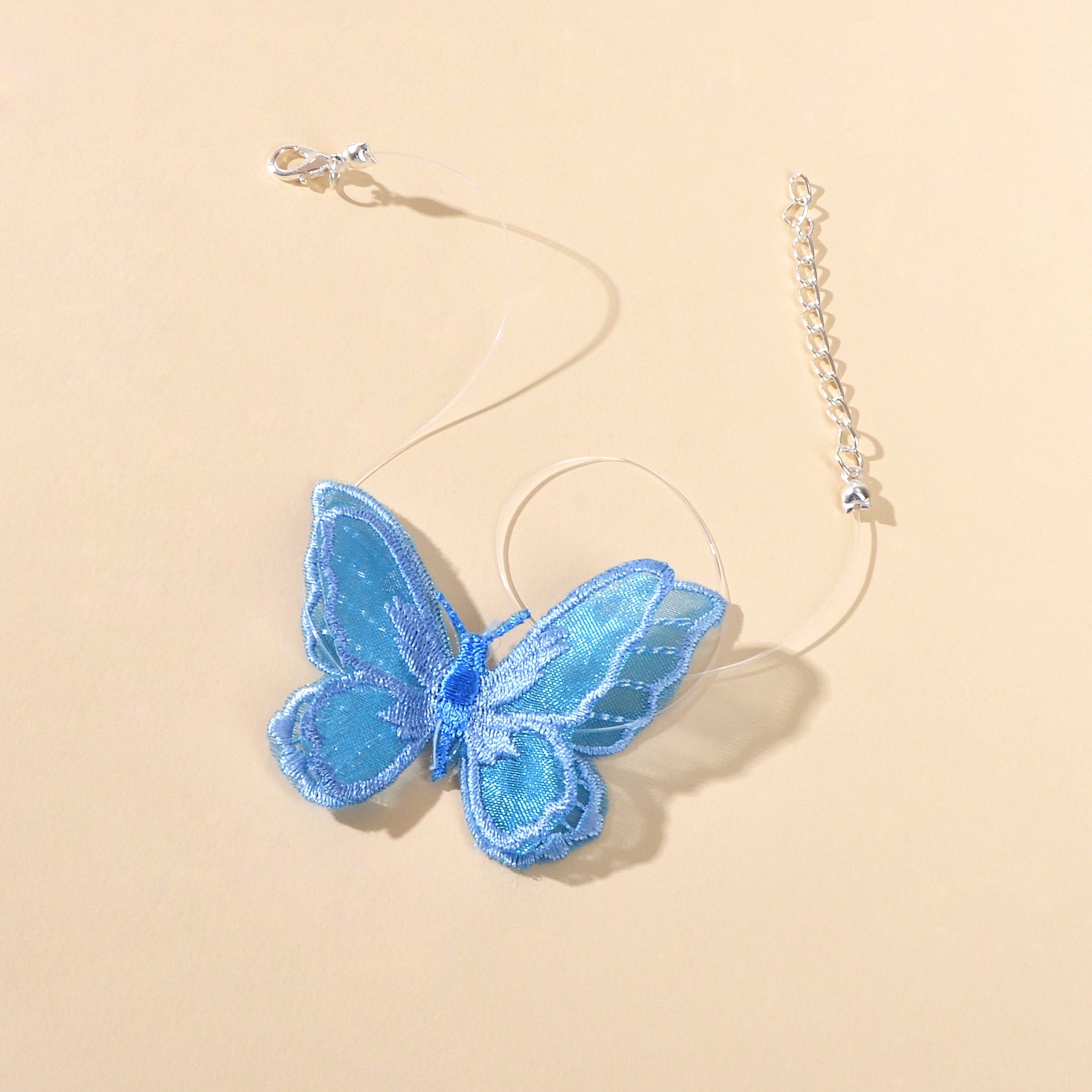 Cosplay 90s Transparent Rope Blue Embroidery Butterfly Short Choker Necklace-1