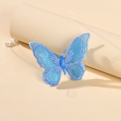 Cosplay 90s Transparent Rope Blue Embroidery Butterfly Short Choker Necklace-2