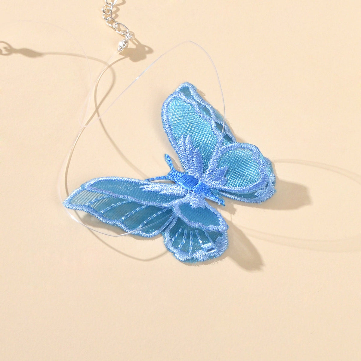 Cosplay 90s Transparent Rope Blue Embroidery Butterfly Short Choker Necklace-3