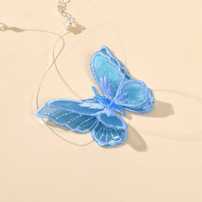Cosplay 90s Transparent Rope Blue Embroidery Butterfly Short Choker Necklace-3