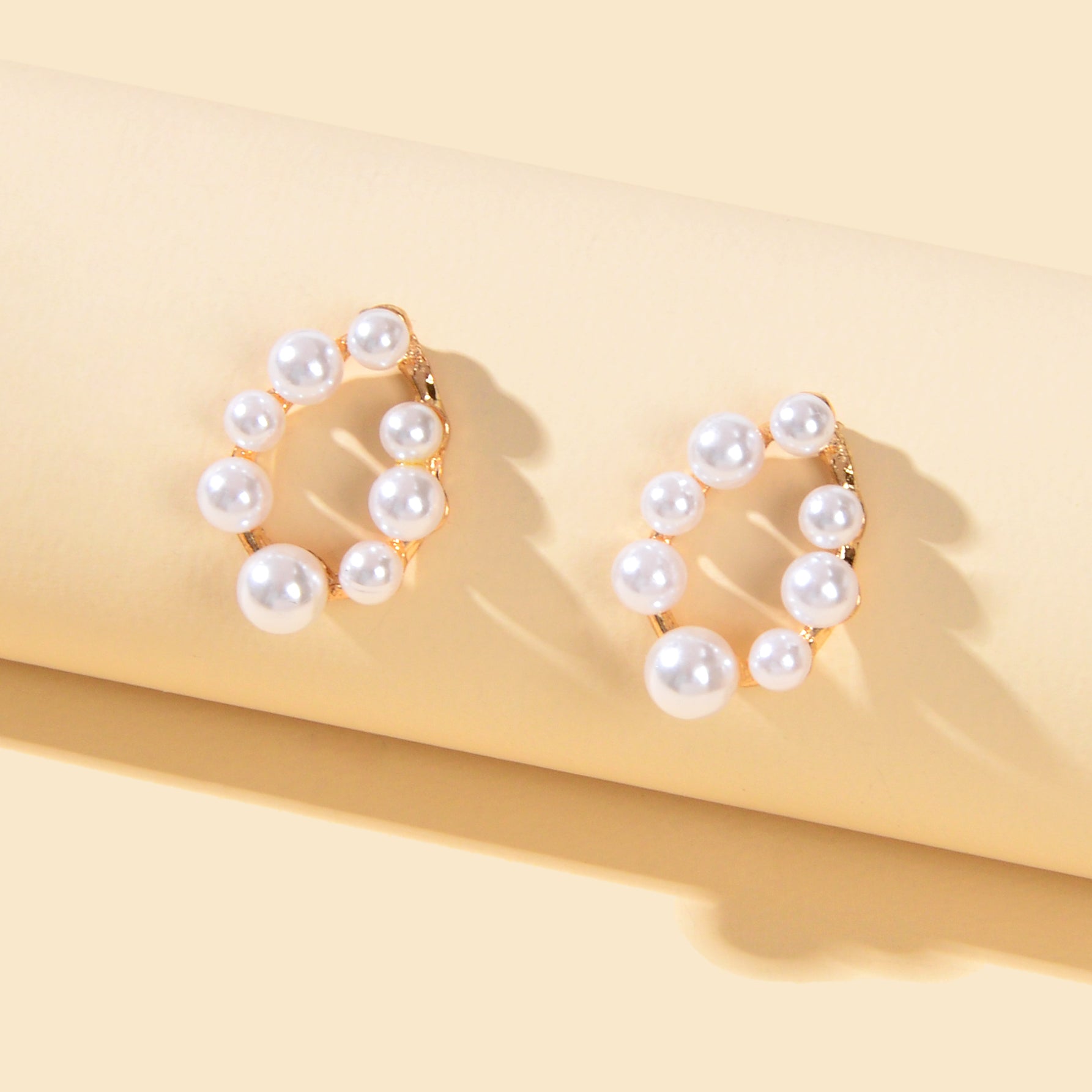 Birthday Anniversary Jewellery Faux Pearl Geometric Stud Hypoallergenic Earrings-4