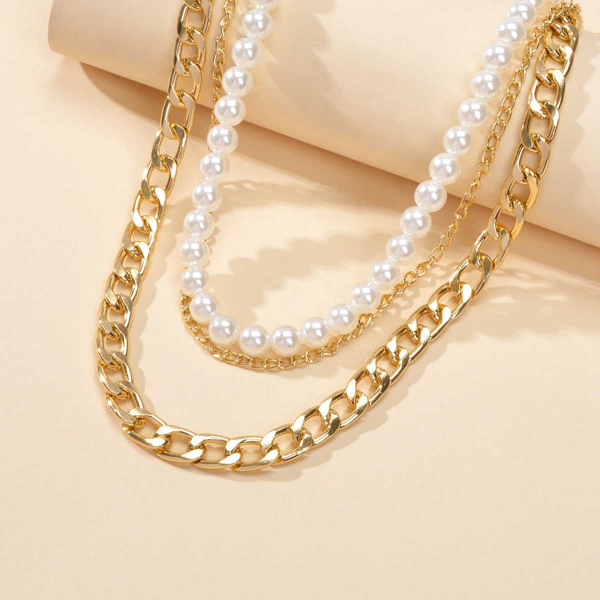 Punk Retro Multi-layer Crude Gold Chain Pearl Short Collar Necklace Women Choker-1