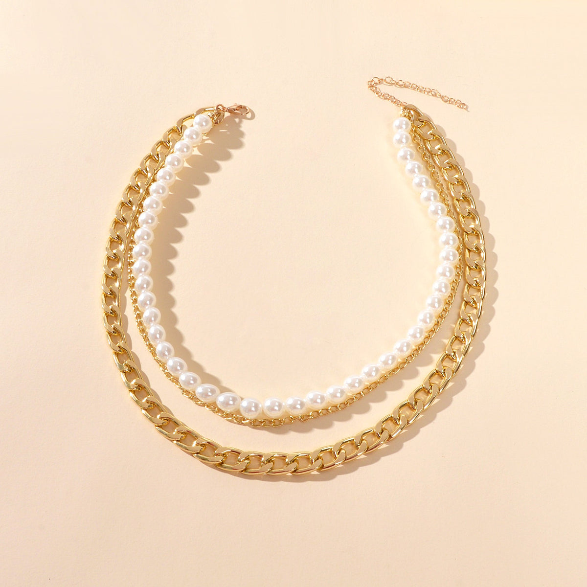 Punk Retro Multi-layer Crude Gold Chain Pearl Short Collar Necklace Women Choker-2