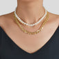 Punk Retro Multi-layer Crude Gold Chain Pearl Short Collar Necklace Women Choker-0