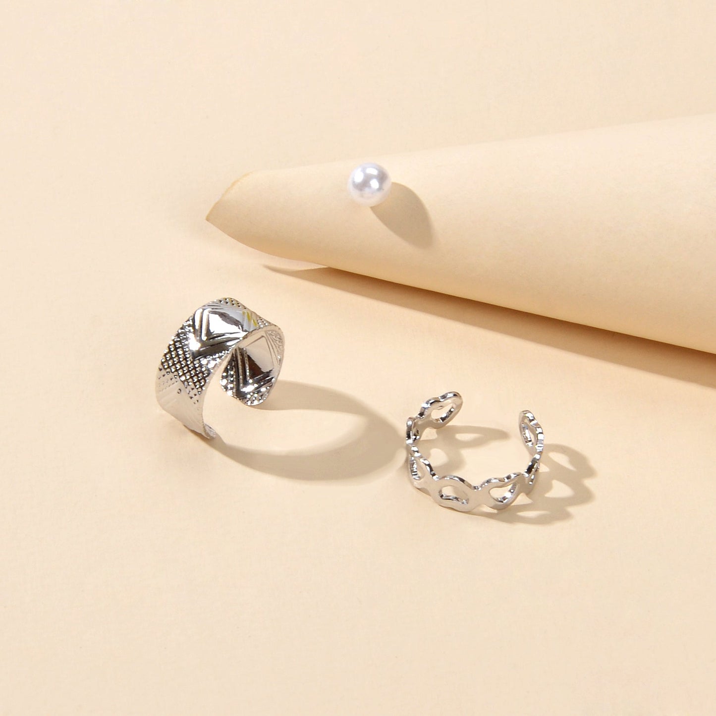 3 pcs Imitation Pearl Stud Gold Silver Hollow out Heart Ear Cuff Cartilage Earrings set-2