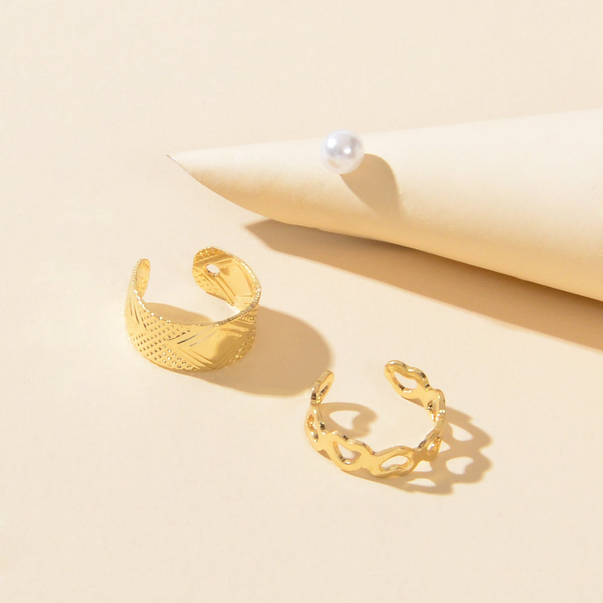 3 pcs Imitation Pearl Stud Gold Silver Hollow out Heart Ear Cuff Cartilage Earrings set-1