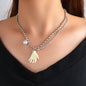 Punk Hip Hop Popcorn Rhinestone Double layer Chain Pearl Hand Pendant Necklace-0