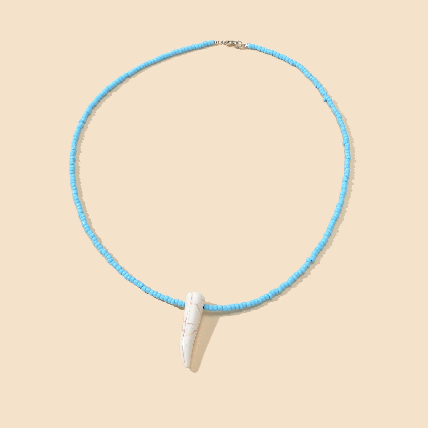 Tribal Ethnic Women Jewelry Blue Seed Bead Imitation Animal Tooth Charm Necklace-2