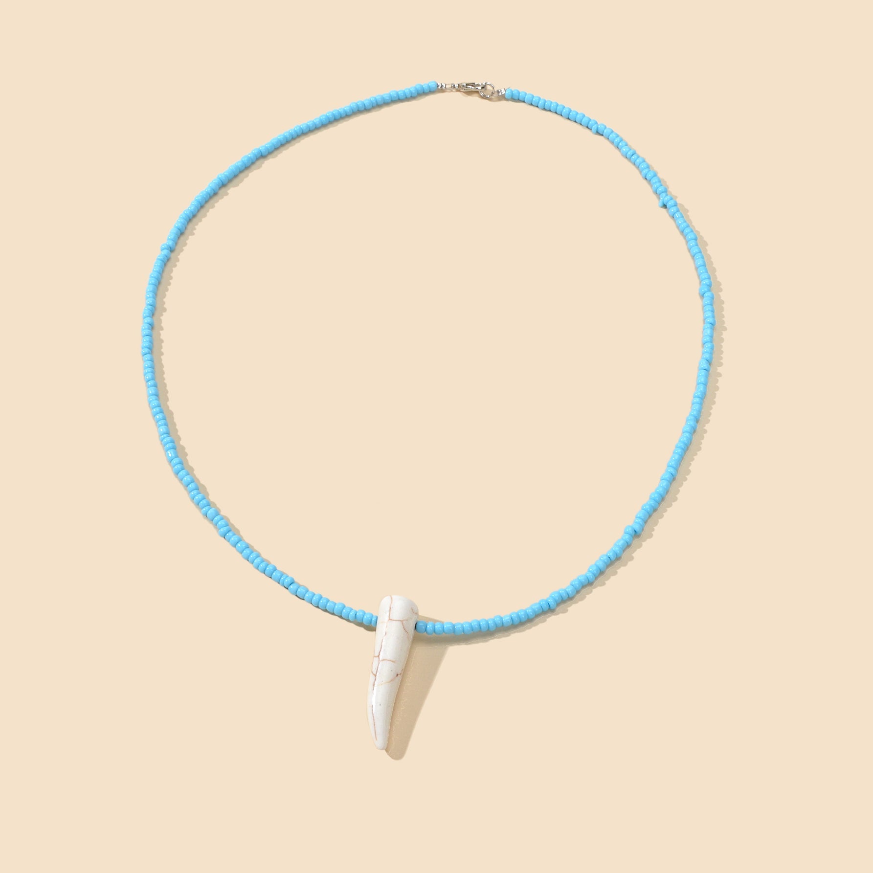 Tribal Ethnic Women Jewelry Blue Seed Bead Imitation Animal Tooth Charm Necklace-2
