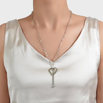 Long Silver Chain Heart Elements Charm Sweater Chain Necklace Best Friend Gift-0