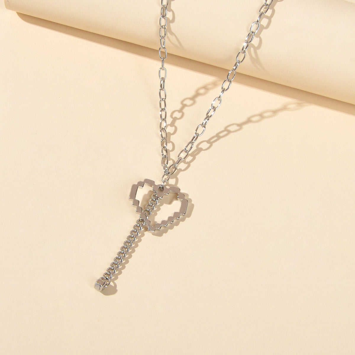 Long Silver Chain Heart Elements Charm Sweater Chain Necklace Best Friend Gift-1