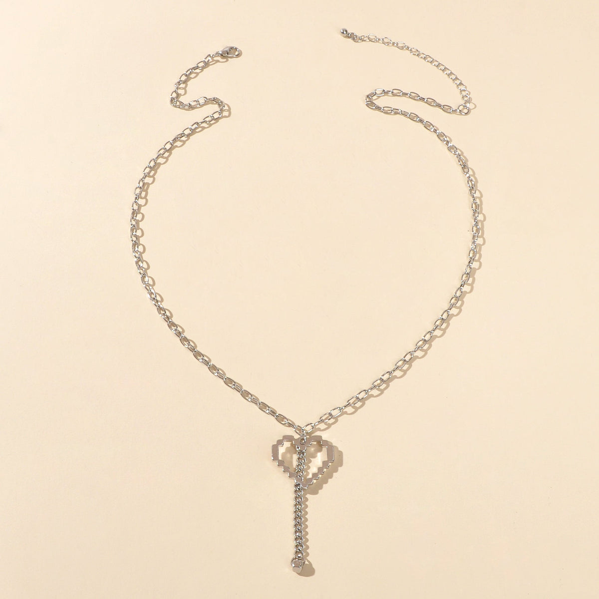 Long Silver Chain Heart Elements Charm Sweater Chain Necklace Best Friend Gift-2