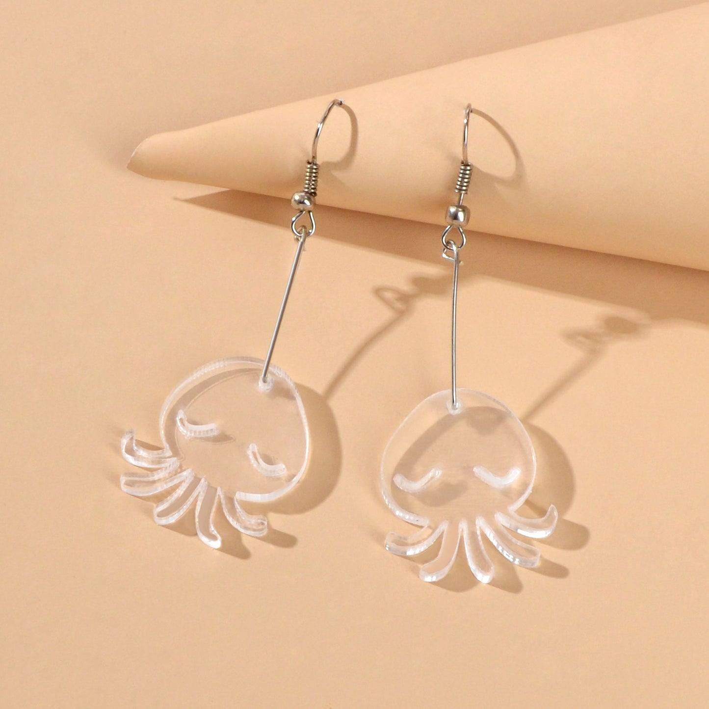 Cartoon Lovely Jewellery Transparent Acrylic Octopus Charm Dangle Hook Earrings-2