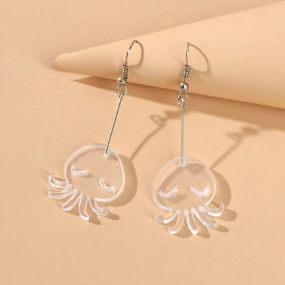 Cartoon Lovely Jewellery Transparent Acrylic Octopus Charm Dangle Hook Earrings-2