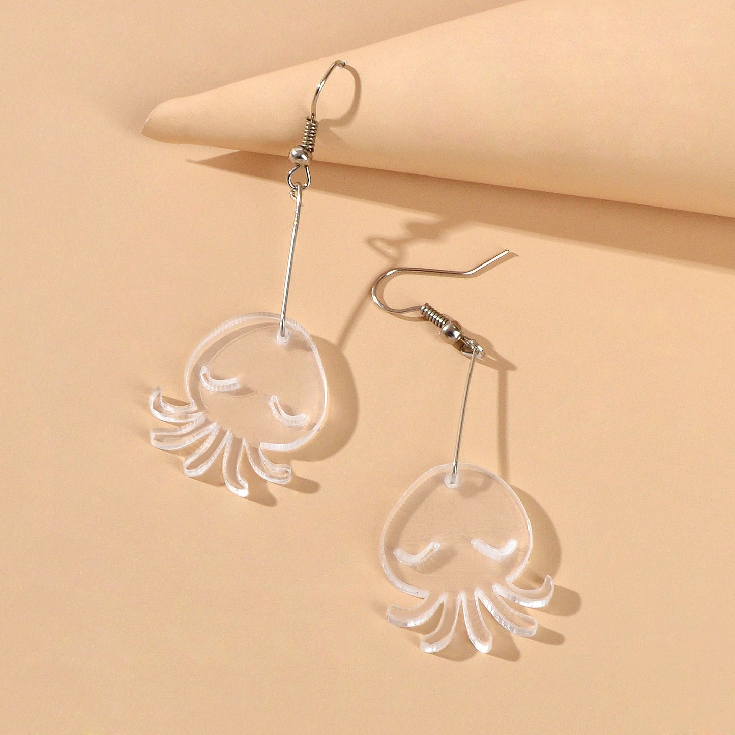 Cartoon Lovely Jewellery Transparent Acrylic Octopus Charm Dangle Hook Earrings-3