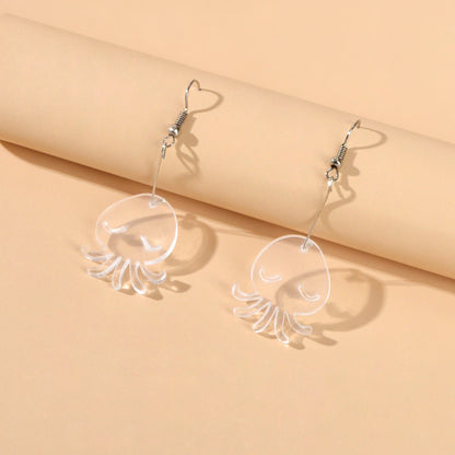 Cartoon Lovely Jewellery Transparent Acrylic Octopus Charm Dangle Hook Earrings-4