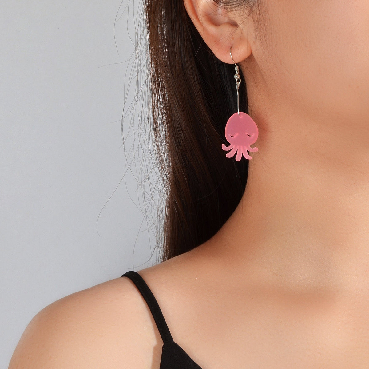 Cartoon Lovely Jewellery Transparent Acrylic Octopus Charm Dangle Hook Earrings-1