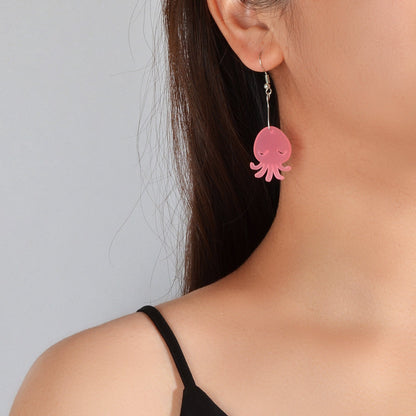 Cartoon Lovely Jewellery Transparent Acrylic Octopus Charm Dangle Hook Earrings-1