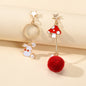 Red White Enamel Easter Rabbit Bunny Mushroom Ball Charm Asymmetric Earrings-1
