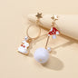 Red White Enamel Easter Rabbit Bunny Mushroom Ball Charm Asymmetric Earrings-0