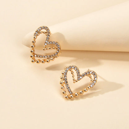 Cute Hollow Heart Stud Rhinestone Earrings Hypoallergenic Pierced Ear Jewellery-1