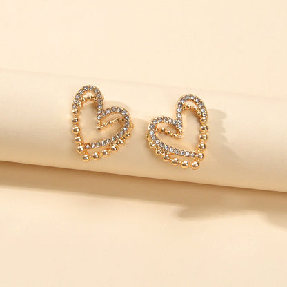 Cute Hollow Heart Stud Rhinestone Earrings Hypoallergenic Pierced Ear Jewellery-3