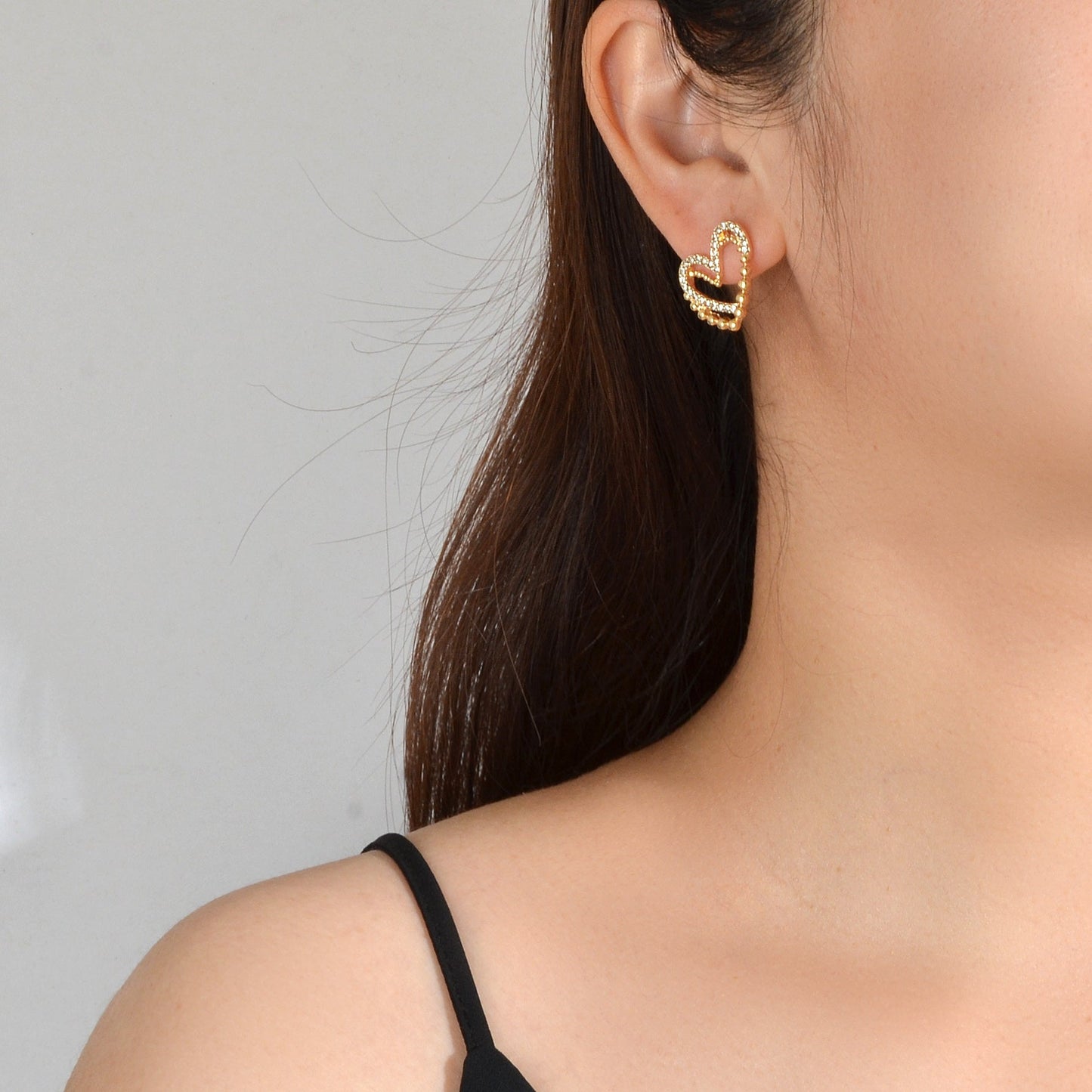 Cute Hollow Heart Stud Rhinestone Earrings Hypoallergenic Pierced Ear Jewellery-0
